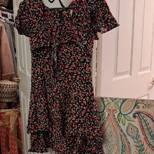 CDC Black Dress with Red Floral Print